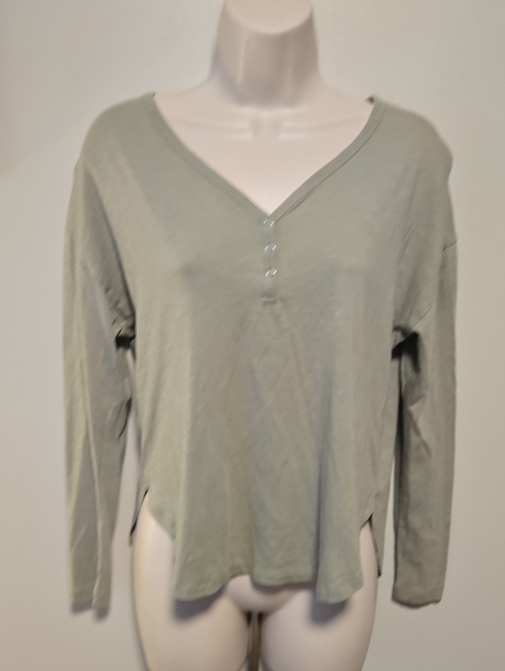 Lou & Grey Sage V-Neck Henley Long Sleeve Top